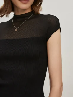 COMMENSE Cap Shoulder Ribbed Knit Top* Sweater Tops|Sweaters & Cardigans
