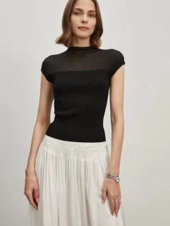 COMMENSE Cap Shoulder Ribbed Knit Top* Sweater Tops|Sweaters & Cardigans