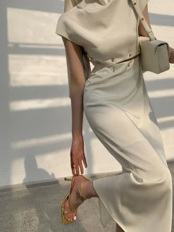 COMMENSE Cap Sleeve Cutout Midi Dress* White Dresses|Black Dresses