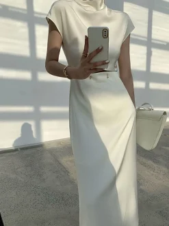 COMMENSE Cap Sleeve Cutout Midi Dress* White Dresses|Black Dresses