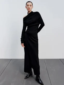 COMMENSE Caramel Slit Maxi Knit Skirt* Long Sleeve Sets|Skirts