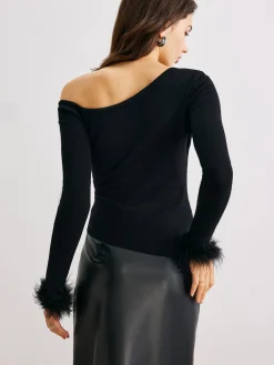 COMMENSE Cashmere Asymmetrical Neck Slim Sweater* Sweater Tops|Sweaters & Cardigans