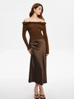COMMENSE Cashmere-Blend Off-Shoulder Ruffle Sweater* Sweater Tops|Sweaters & Cardigans