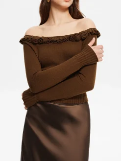 COMMENSE Cashmere-Blend Off-Shoulder Ruffle Sweater* Sweater Tops|Sweaters & Cardigans