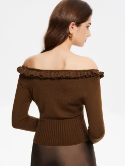 COMMENSE Cashmere-Blend Off-Shoulder Ruffle Sweater* Sweater Tops|Sweaters & Cardigans