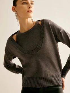 COMMENSE Casual 2 in 1 Sweater* Sweater Tops|Sweaters & Cardigans