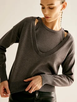 COMMENSE Casual 2 in 1 Sweater* Sweater Tops|Sweaters & Cardigans