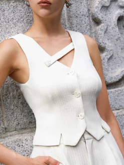 COMMENSE Casual Asymmetrical Button Tank Top* Tank Tops & Camis|Tops