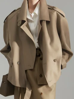 COMMENSE Casual Asymmetrical Lapel Trench Coat* Outerwear|Coats