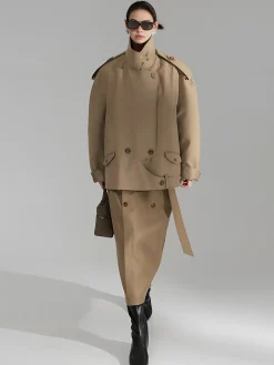COMMENSE Casual Asymmetrical Lapel Trench Coat* Outerwear|Coats