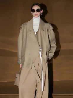 COMMENSE Casual Asymmetrical Lapel Trench Coat* Outerwear|Coats