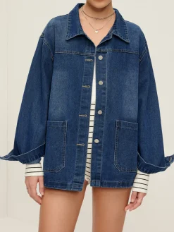 COMMENSE Casual Breasted Lapel Denim Jacket* Outerwear|Jackets
