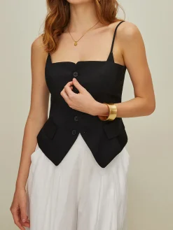 COMMENSE Casual Button 2 in 1 Tank Top* Tank Tops & Camis|Tops