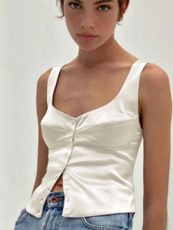 COMMENSE Casual Button-Front Tank Top* Tank Tops & Camis|Tops