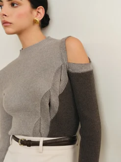 COMMENSE Casual Color Block Cutout Knit Top* Sweater Tops|Sweaters & Cardigans