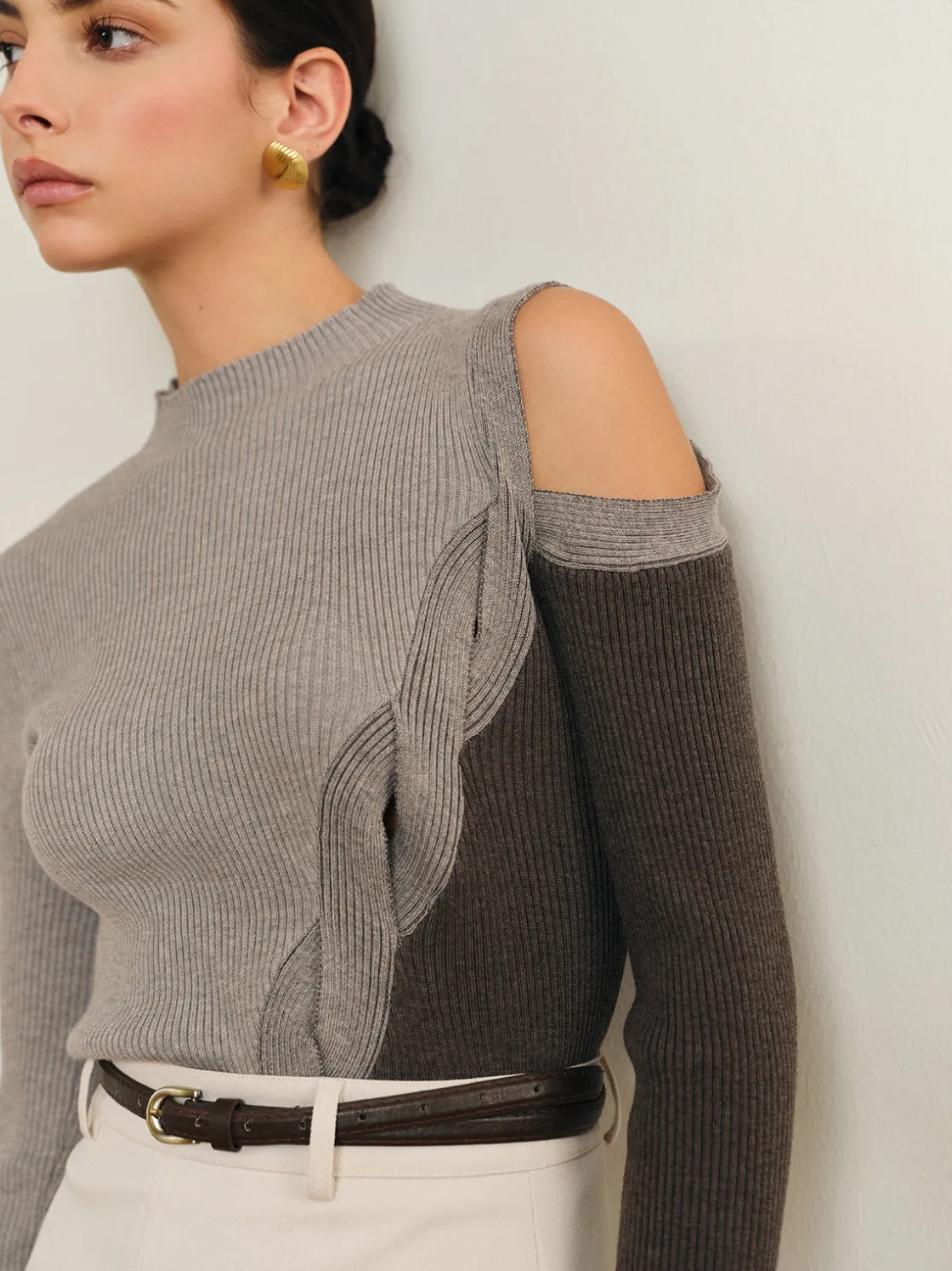 COMMENSE Casual Color Block Cutout Knit Top* Sweater Tops|Sweaters & Cardigans