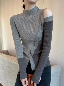 COMMENSE Casual Color Block Cutout Knit Top* Sweater Tops|Sweaters & Cardigans
