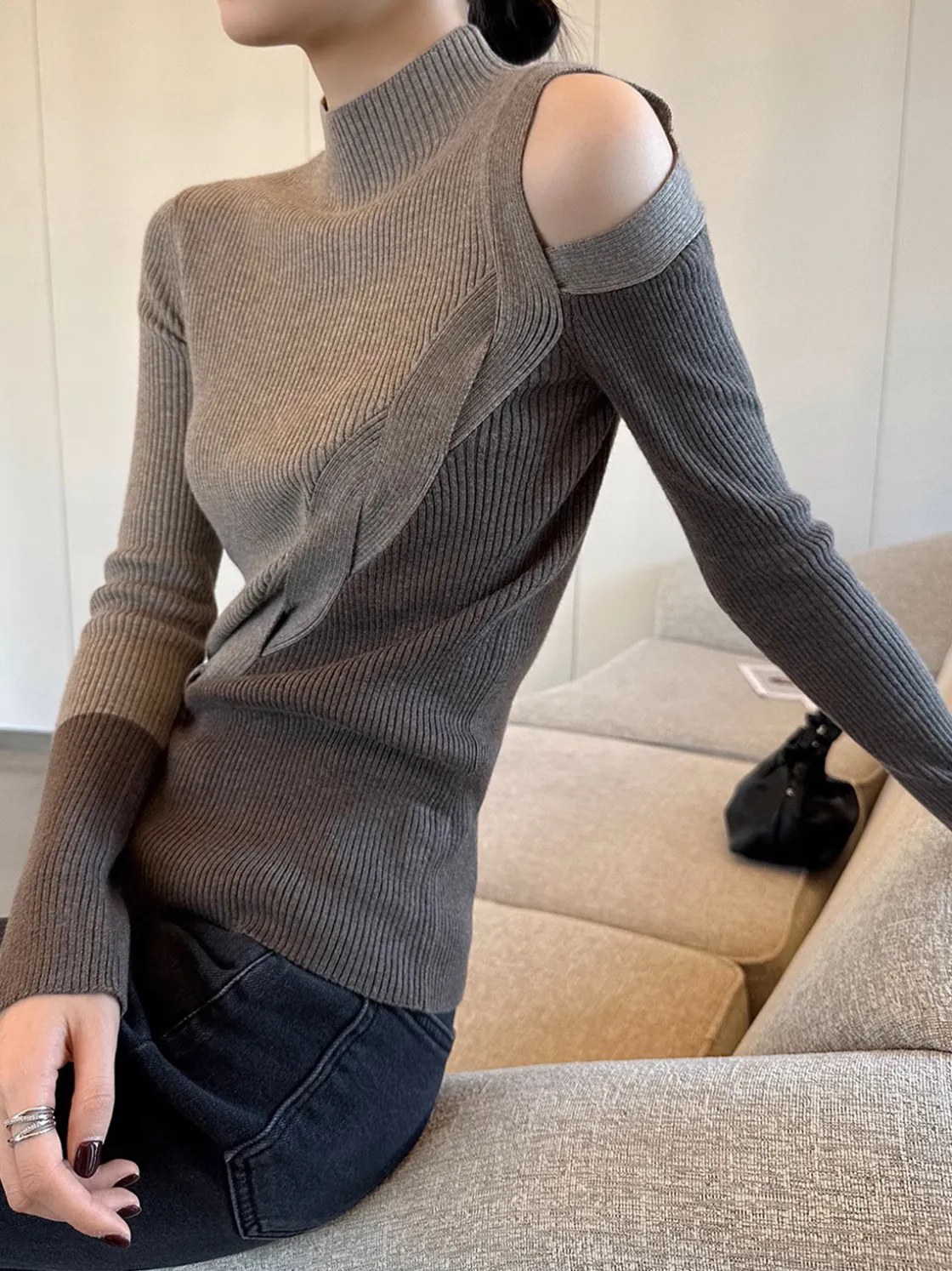 COMMENSE Casual Color Block Cutout Knit Top* Sweater Tops|Sweaters & Cardigans