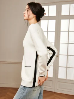 COMMENSE Casual Contrast Trim Knit Outerwear* Sweater Tops|Long Sleeve Sets