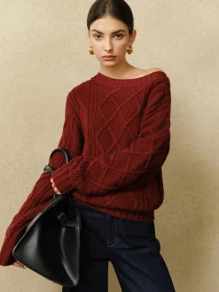 COMMENSE Casual Crew Neck Cable-Knit Top* Sweater Tops|Sweaters & Cardigans