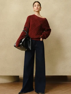 COMMENSE Casual Crew Neck Cable-Knit Top* Sweater Tops|Sweaters & Cardigans