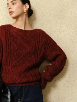 COMMENSE Casual Crew Neck Cable-Knit Top* Sweater Tops|Sweaters & Cardigans