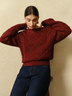 COMMENSE Casual Crew Neck Cable-Knit Top* Sweater Tops|Sweaters & Cardigans