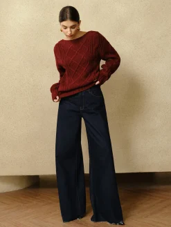 COMMENSE Casual Crew Neck Cable-Knit Top* Sweater Tops|Sweaters & Cardigans
