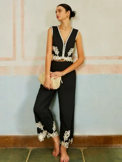 COMMENSE Casual Embroidery Sleeveless Zipper Pants Set* Pants Sets|Matching Sets