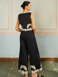 COMMENSE Casual Embroidery Sleeveless Zipper Pants Set* Pants Sets|Matching Sets