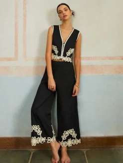 COMMENSE Casual Embroidery Sleeveless Zipper Pants Set* Pants Sets|Matching Sets