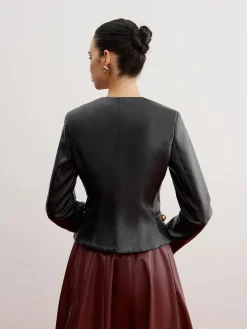 COMMENSE Casual Faux Leather Slim Jacket* Outerwear|Jackets