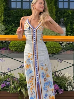 COMMENSE Casual Floral Printed Halter Long Dress* Dresses