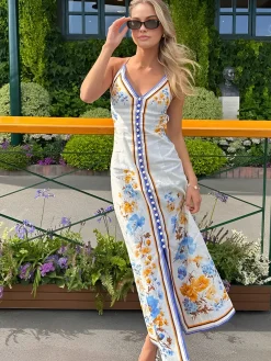 COMMENSE Casual Floral Printed Halter Long Dress* Dresses