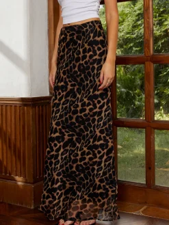 COMMENSE Casual Leopard Print Chiffon Maxi Skirt* Skirts|Bottoms