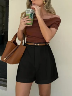 COMMENSE Casual Mid Waist Shorts Without Belt* Shorts|Bottoms