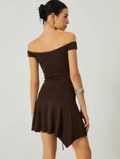 COMMENSE Casual Off-Shoulder Ruched Ruffle Hem Dress* Cocktail & Party Dresses|Vacation Dresses