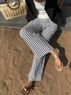 COMMENSE Casual Plaid Wide Leg Pants* Wide Leg|Pants