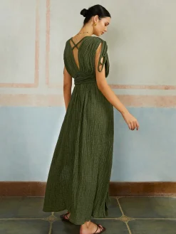 COMMENSE Casual Pleated Belted Long Dress* Casual Dresses|Vacation Dresses
