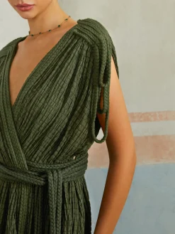 COMMENSE Casual Pleated Belted Long Dress* Casual Dresses|Vacation Dresses