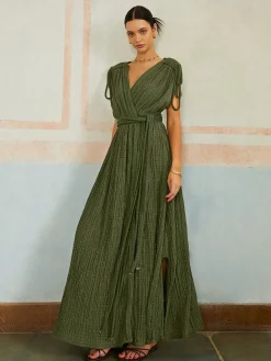 COMMENSE Casual Pleated Belted Long Dress* Casual Dresses|Vacation Dresses