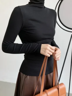 COMMENSE Casual Ribbed Turtleneck Shirt* Sweater Tops|T-shirts