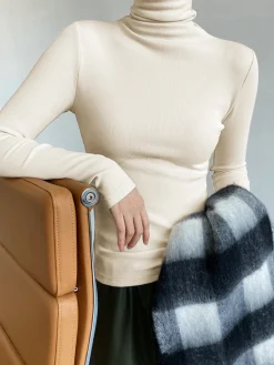 COMMENSE Casual Ribbed Turtleneck Shirt* Sweater Tops|T-shirts
