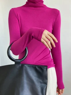 COMMENSE Casual Ribbed Turtleneck Shirt* Sweater Tops|T-shirts