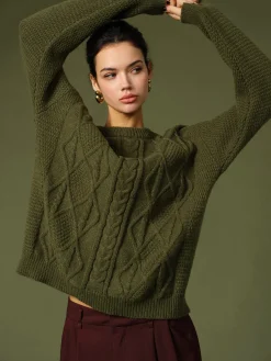 COMMENSE Casual Round Neck Twist Sweater* Sweater Tops|Sweaters & Cardigans