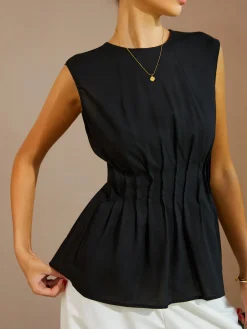 COMMENSE Casual Sleeveless Pleated Button Back Blouse* Blouses & Shirts|Tops