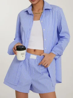 COMMENSE Casual Striped Shorts Set* Shorts Sets|Shorts