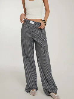 COMMENSE Casual Striped Wide Leg Pants* Wide Leg|Pants
