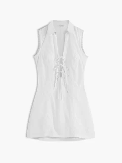 COMMENSE Casual Tie Front Embroidery Short Dress* White Dresses|Casual Dresses