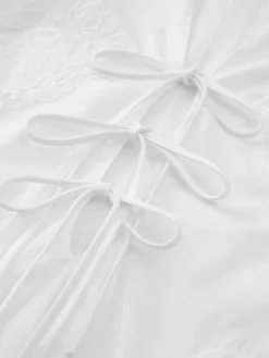 COMMENSE Casual Tie Front Embroidery Short Dress* White Dresses|Casual Dresses